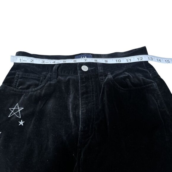 Vintage 90s Gap Girls Black Velvet Cotton Embroidered Star Wide Leg Pants Size12 - Picture 5 of 10